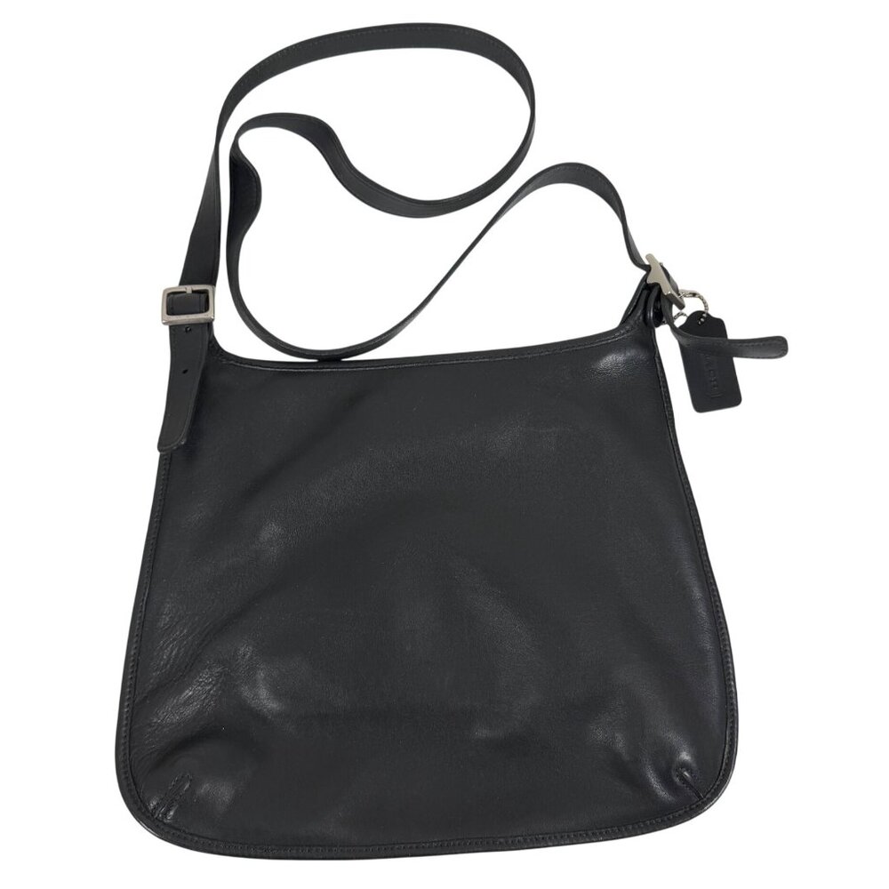 Y2K Vintage COACH Hippie Zip Black Leather Shoulder Bag 9146 + Bag Charm EUC